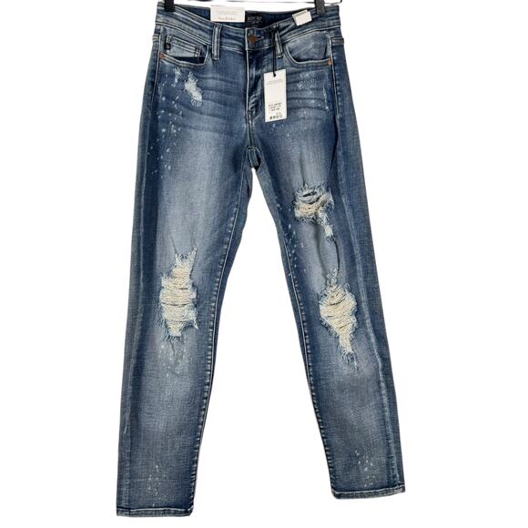 NWT Judy Blue Boyfriend Fit Mid Rise Jeans Distressed Denim Womens Size 3/26 - Picture 2 of 11